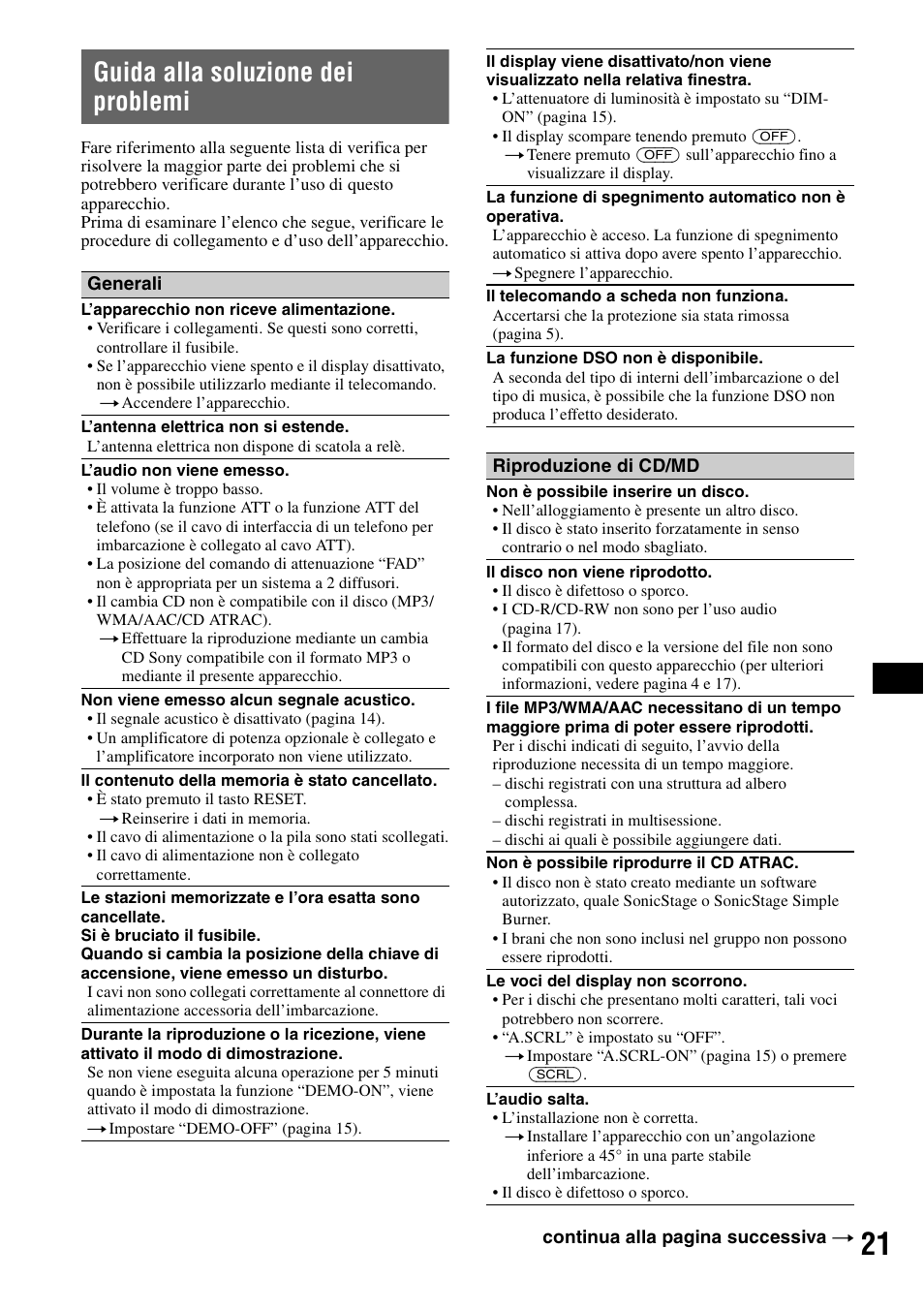 Guida alla soluzione dei problemi | Sony CDX-H905iP User Manual | Page 133 / 136