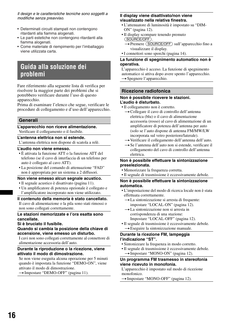 Guida alla soluzione dei problemi | Sony CDX-GT240 User Manual | Page 64 / 84