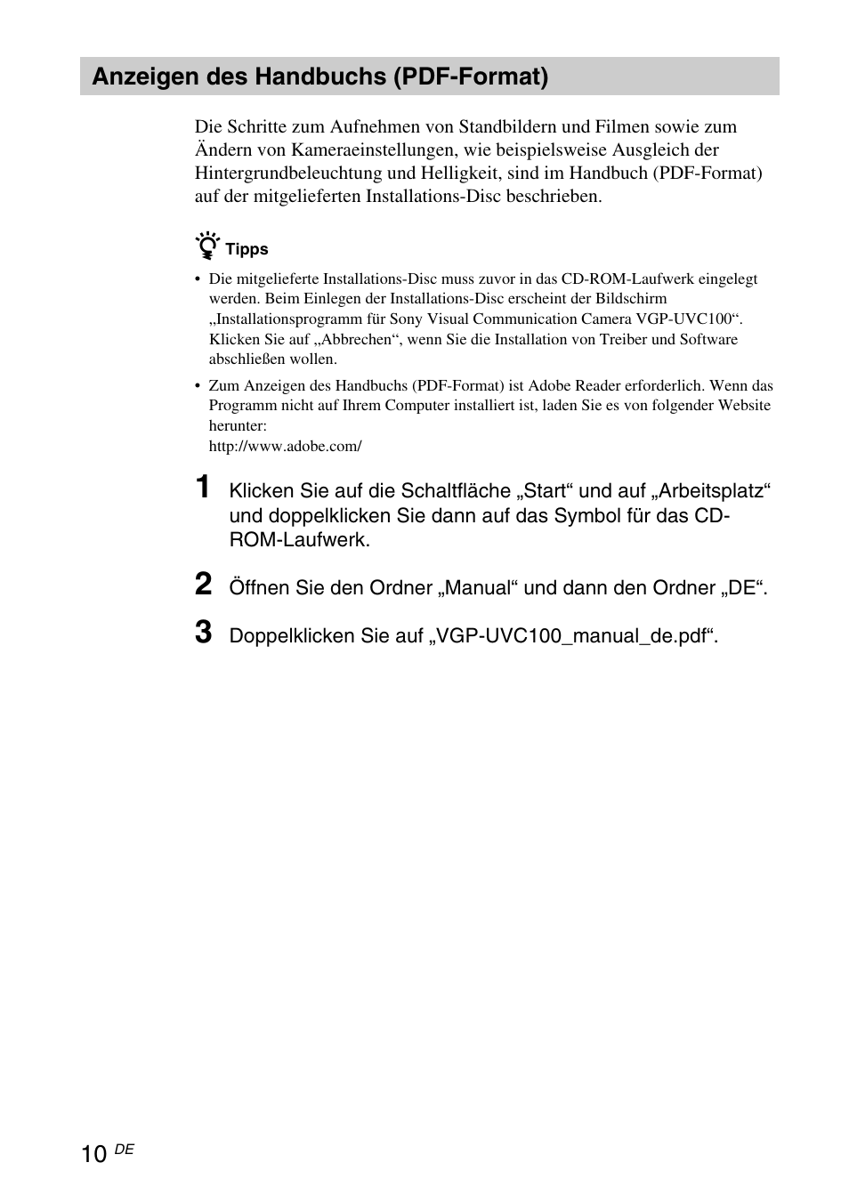 Anzeigen des handbuchs (pdf-format), Anzeigen des handbuchs, Pdf-format) | Sony VGP-UVC100 User Manual | Page 52 / 103