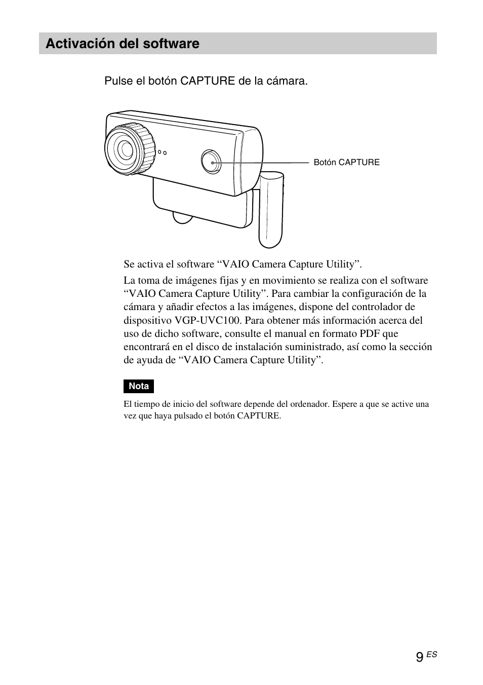 Activación del software | Sony VGP-UVC100 User Manual | Page 75 / 103