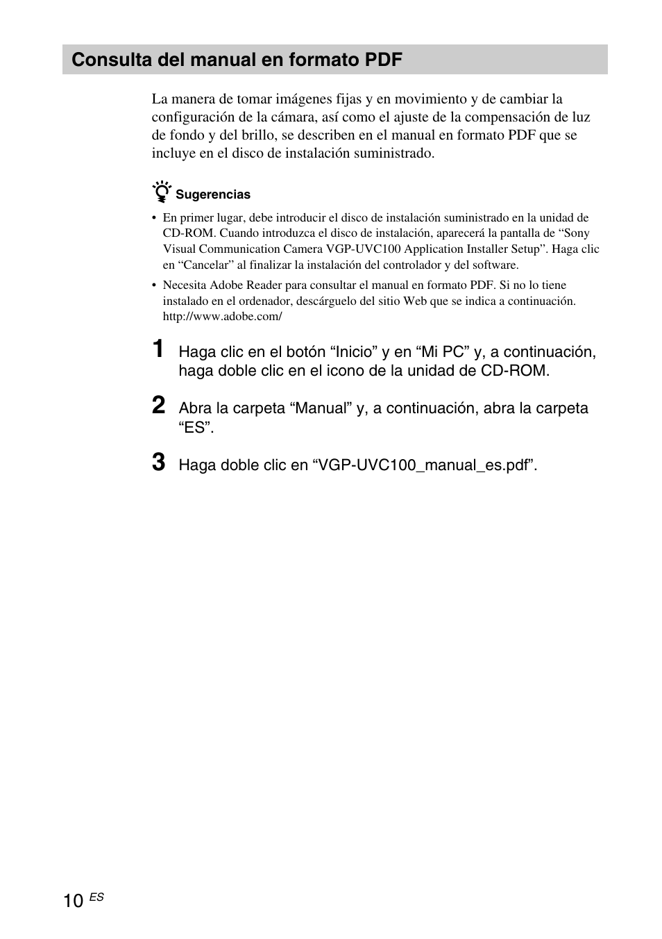 Consulta del manual en formato pdf, Consulta del manual en formato | Sony VGP-UVC100 User Manual | Page 76 / 103