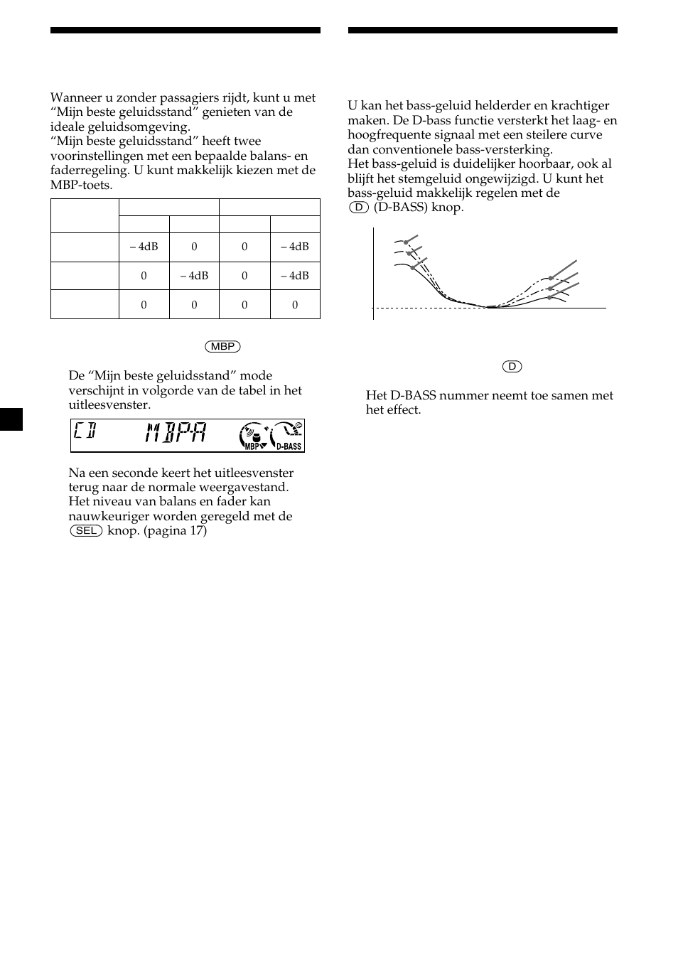 18 voor een krachtiger bass- geluid, De geluidsstand kiezen, D-bass | Mijn beste geluidsstand (mbp) | Sony CDX-L410 User Manual | Page 106 / 112
