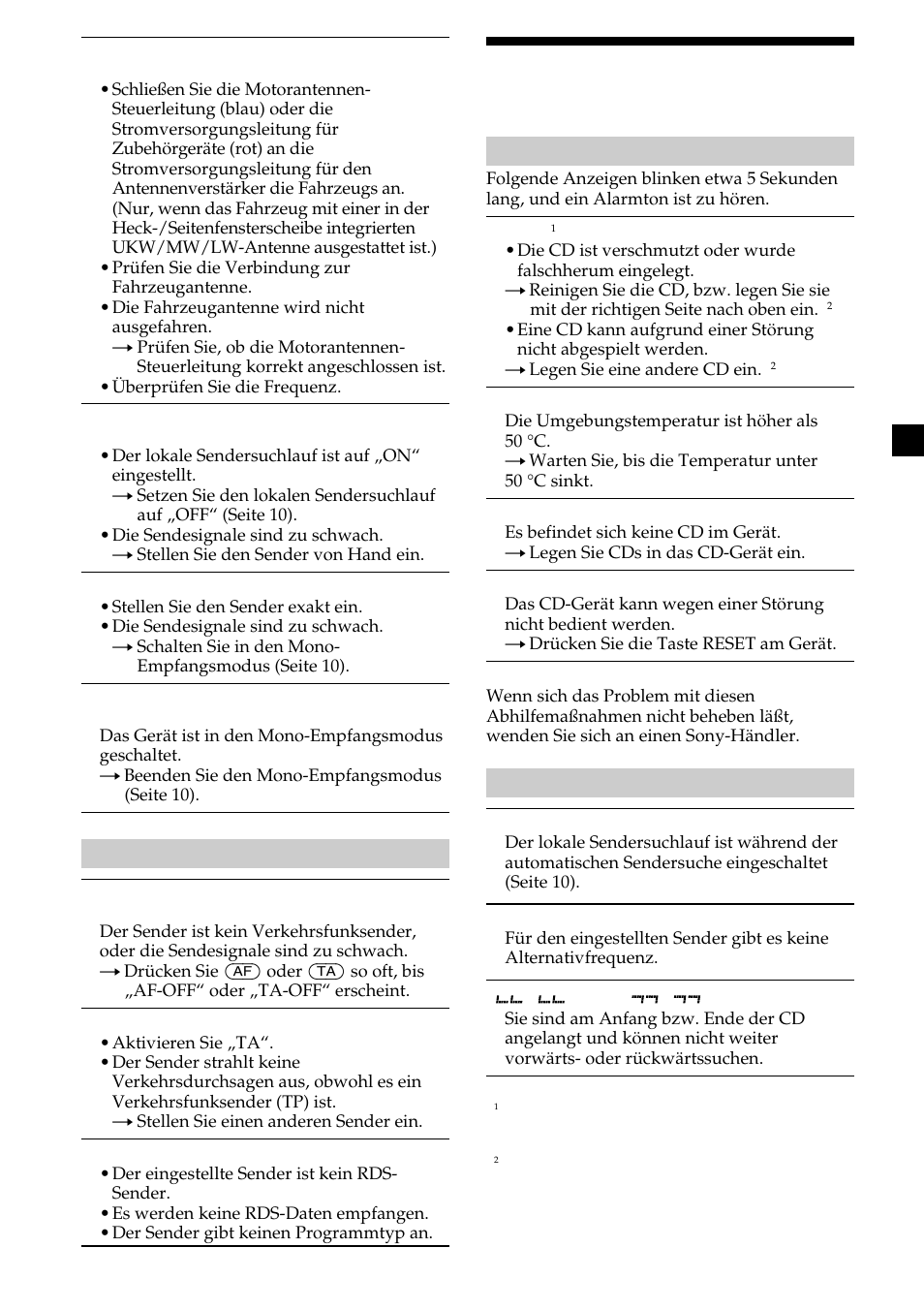 23 fehlermeldungen/ meldungen | Sony CDX-L410 User Manual | Page 45 / 112