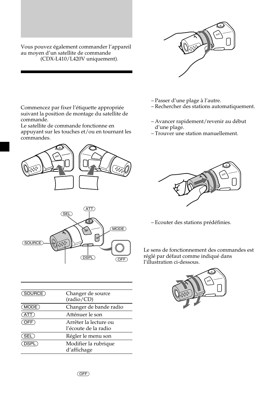 Autres fonctions, Utilisation du satellite de commande | Sony CDX-L410 User Manual | Page 60 / 112