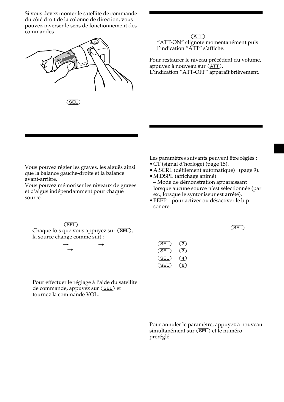 Réglage des caractéristiques du son, Atténuation rapide du son, Modification des réglages du son et de l’affichage | Sony CDX-L410 User Manual | Page 61 / 112