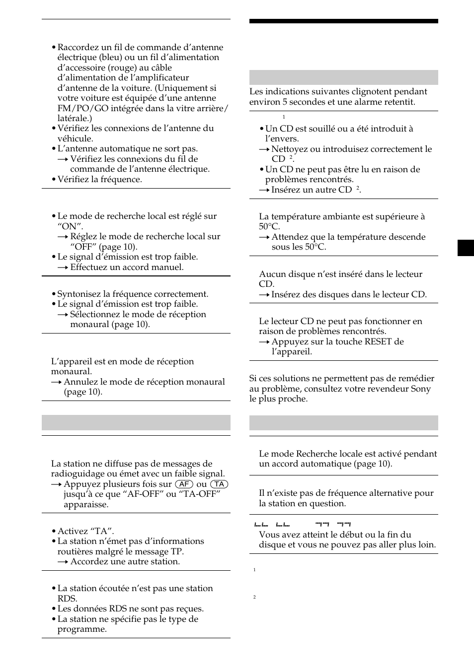 23 affichages/messages d’erreur | Sony CDX-L410 User Manual | Page 67 / 112