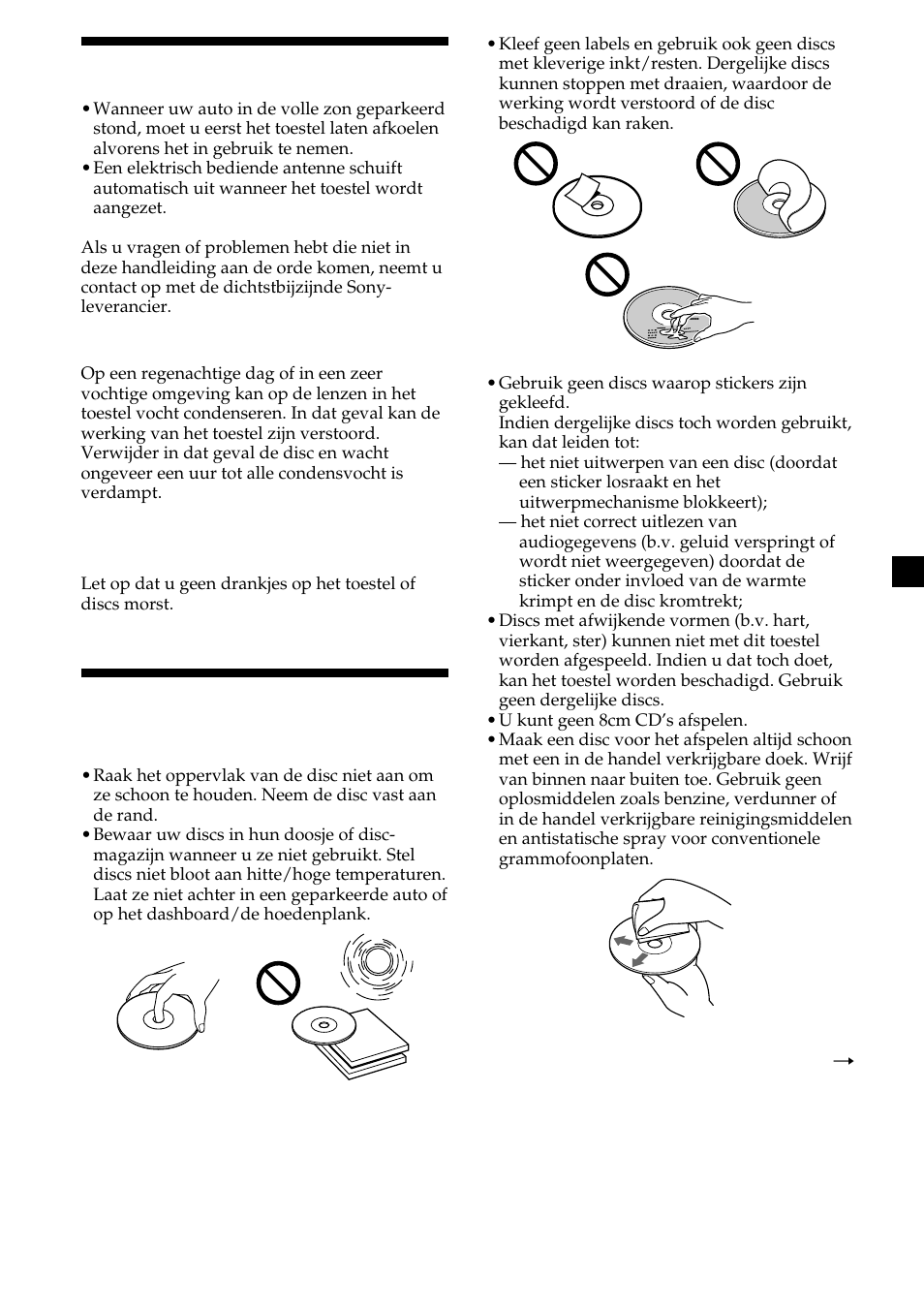 5voorzorgsmaatregelen, Opmerkingen betreffende compact discs | Sony CDX-L410 User Manual | Page 93 / 112