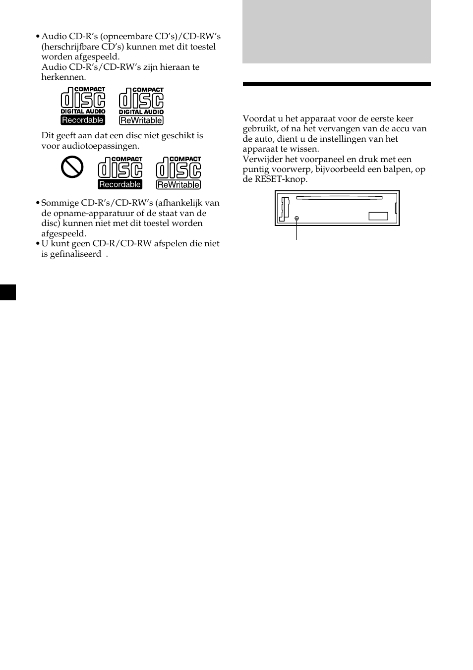 Aan de slag, Instellingen wissen | Sony CDX-L410 User Manual | Page 94 / 112