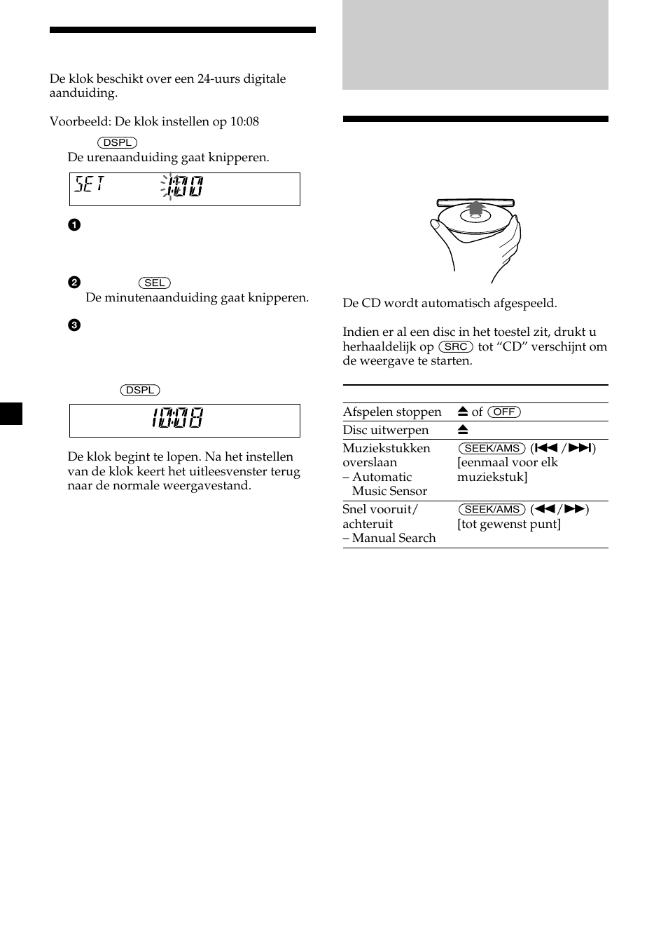 Cd-speler, 8de klok instellen, Een cd afspelen | Sony CDX-L410 User Manual | Page 96 / 112