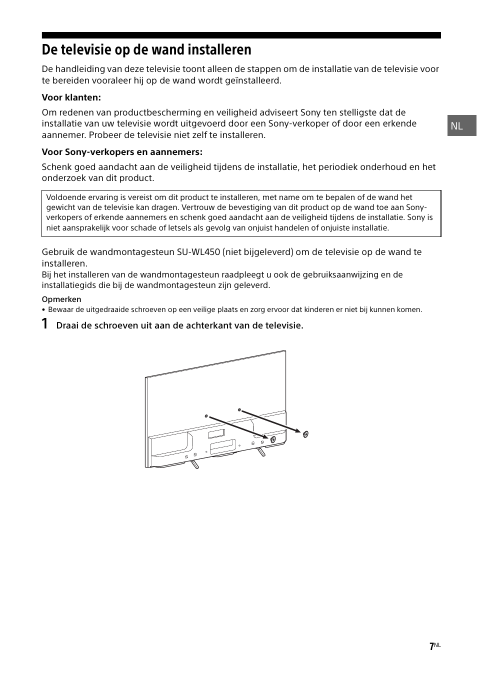 De televisie op de wand installeren | Sony KDL-55W829B User Manual | Page 43 / 256