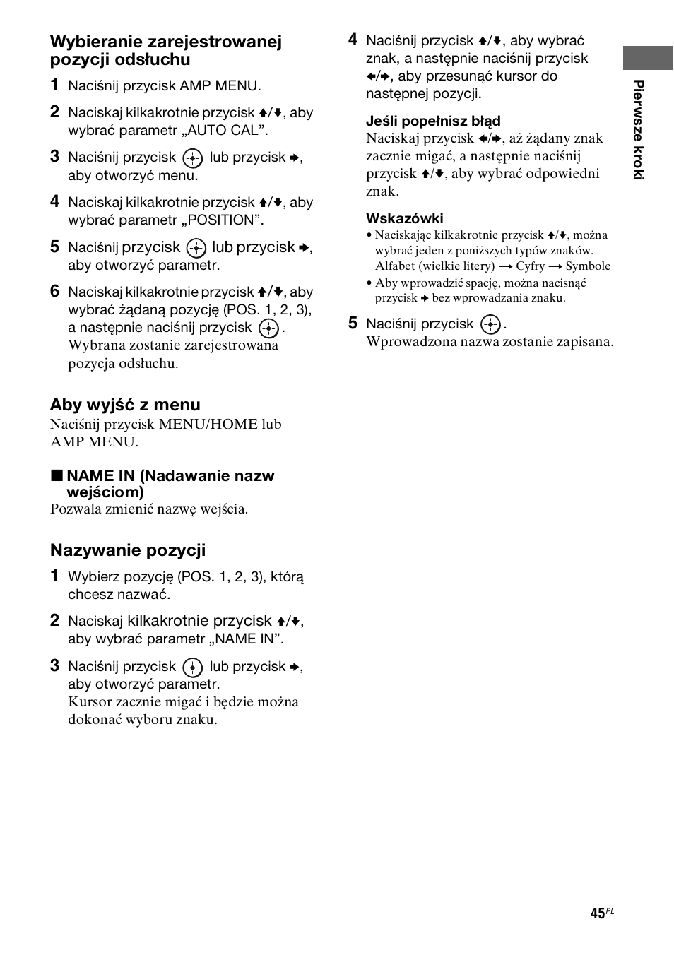 Wybieranie zarejestrowanej pozycji odsłuchu 1, Aby wyjść z menu, Nazywanie pozycji 1 | Sony STR-DH800 User Manual | Page 167 / 252