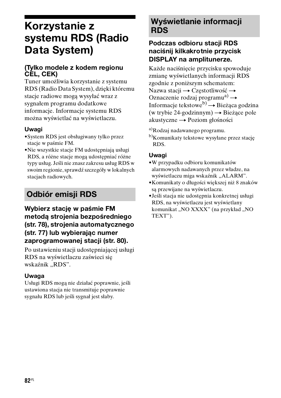 Korzystanie z systemu rds (radio data system), Korzystanie z systemu rds, Odbiór emisji rds wyświetlanie informacji rds | Sony STR-DH800 User Manual | Page 204 / 252