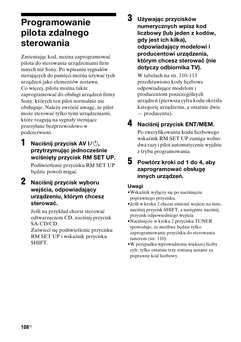 Programowanie pilota zdalnego sterowania, Programowanie pilota zdalnego, Sterowania | Sony STR-DH800 User Manual | Page 230 / 252
