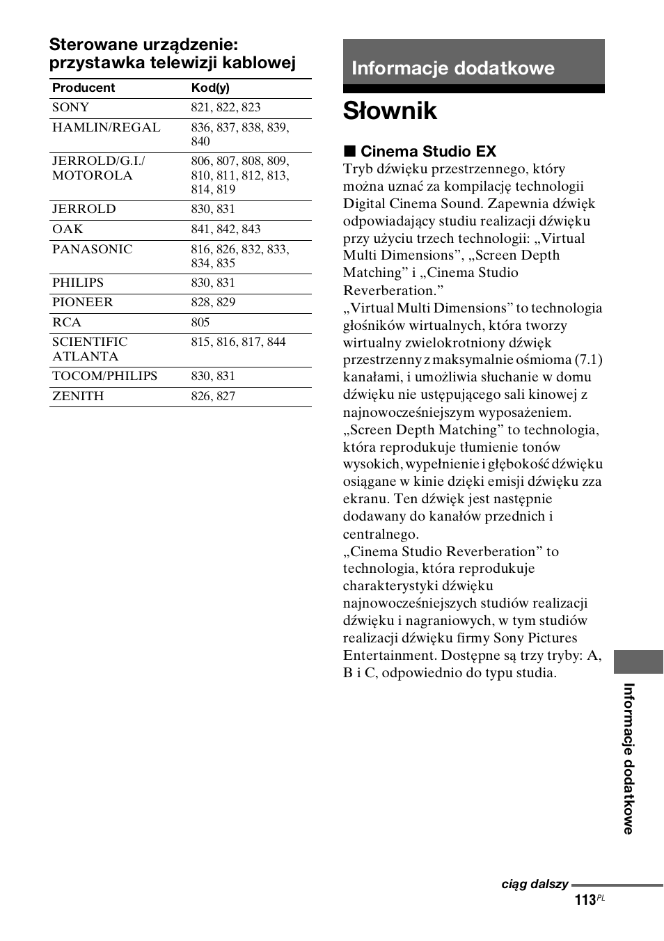 Informacje dodatkowe, Słownik | Sony STR-DH800 User Manual | Page 235 / 252