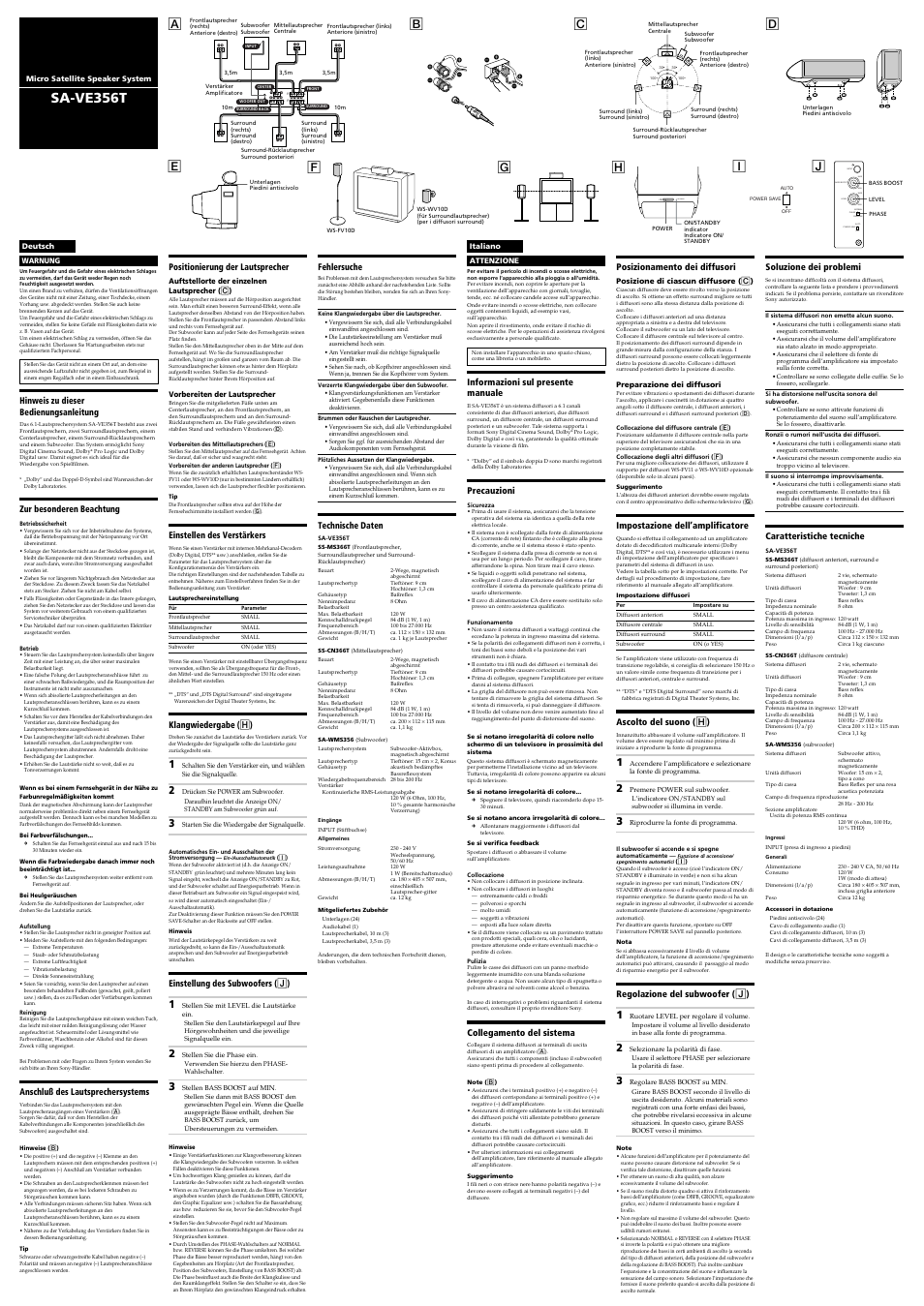 Sa-ve356t, On/standby, Dg f e | Sony SA-VE356T User Manual | Page 2 / 2