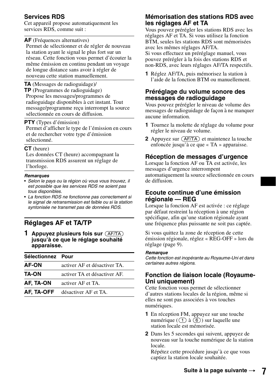 Réglages af et ta/tp | Sony CDX-GT100 User Manual | Page 33 / 72