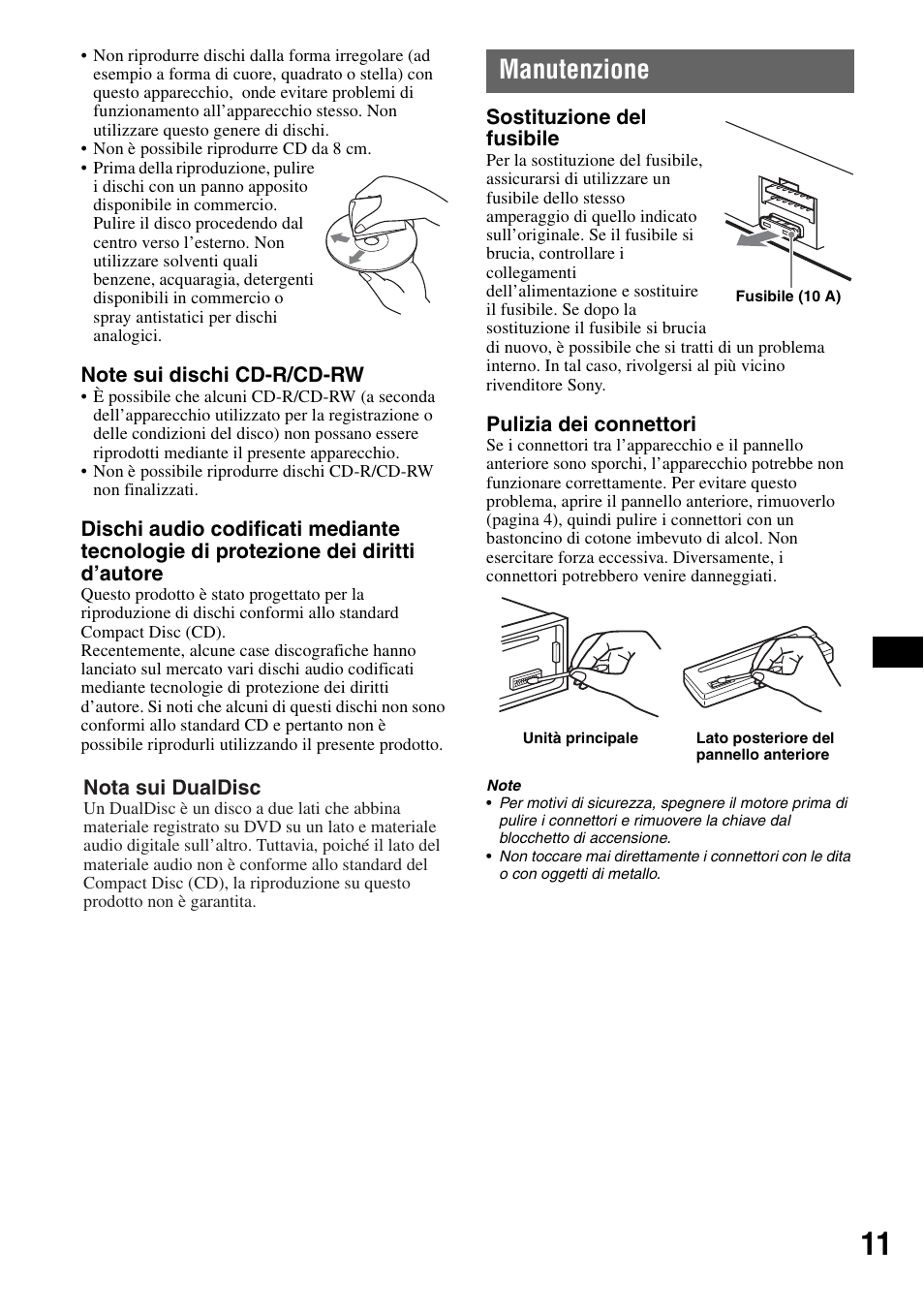 Manutenzione | Sony CDX-GT100 User Manual | Page 51 / 72