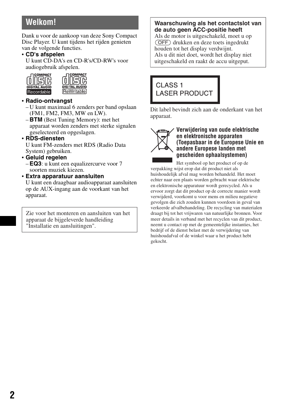 Welkom | Sony CDX-GT100 User Manual | Page 56 / 72