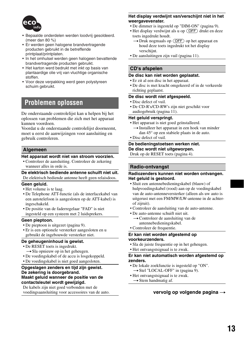 Problemen oplossen | Sony CDX-GT100 User Manual | Page 67 / 72