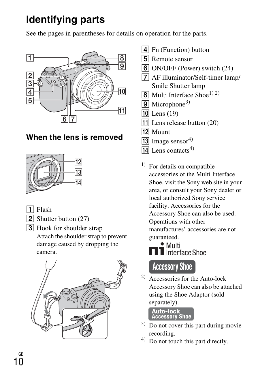 Identifying parts, 10 identifying parts, When the lens is removed | Sony NEX-6L User Manual | Page 10 / 627
