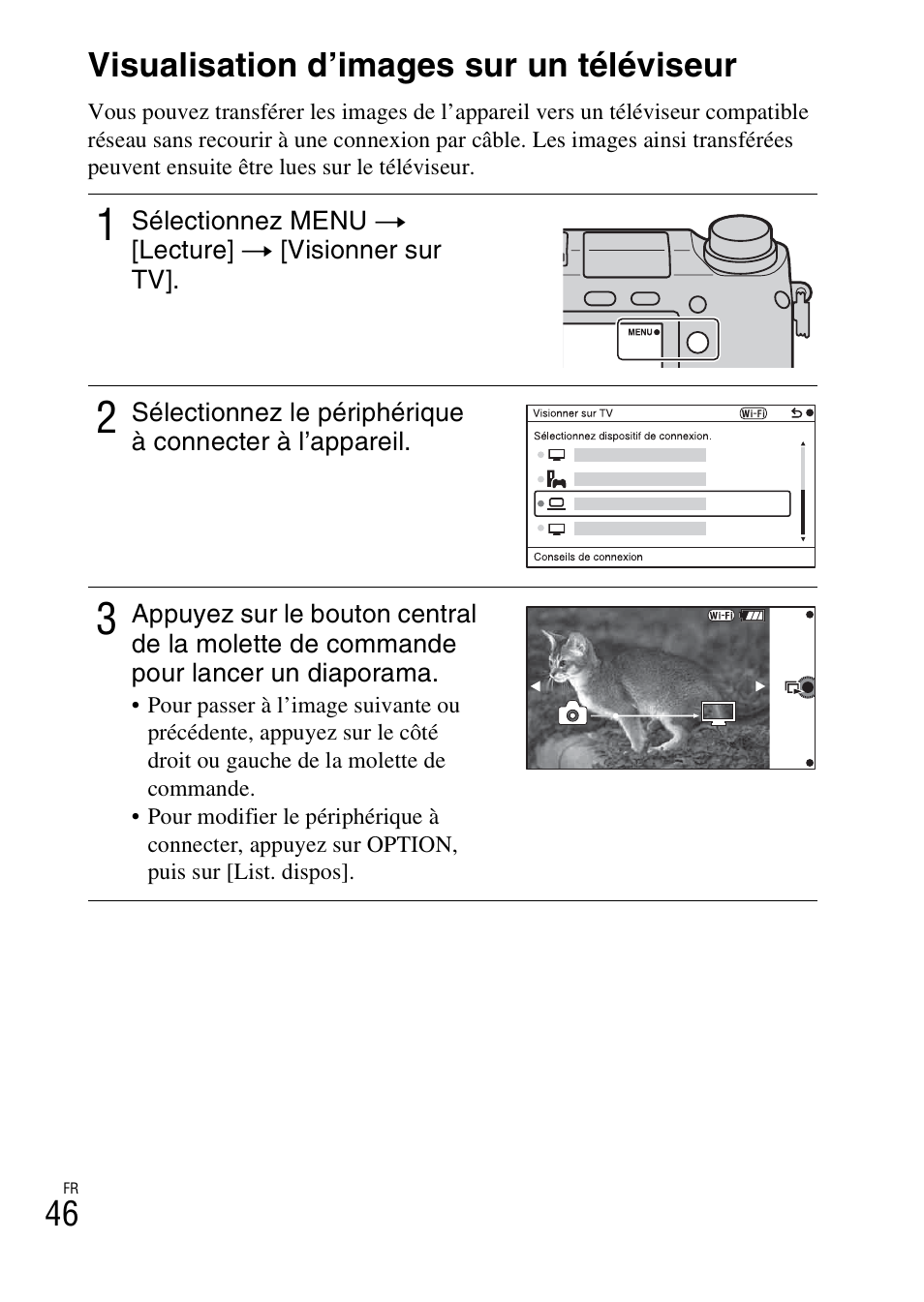 Visualisation d’images sur un téléviseur, 46 visualisation d’images sur un téléviseur | Sony NEX-6L User Manual | Page 108 / 627