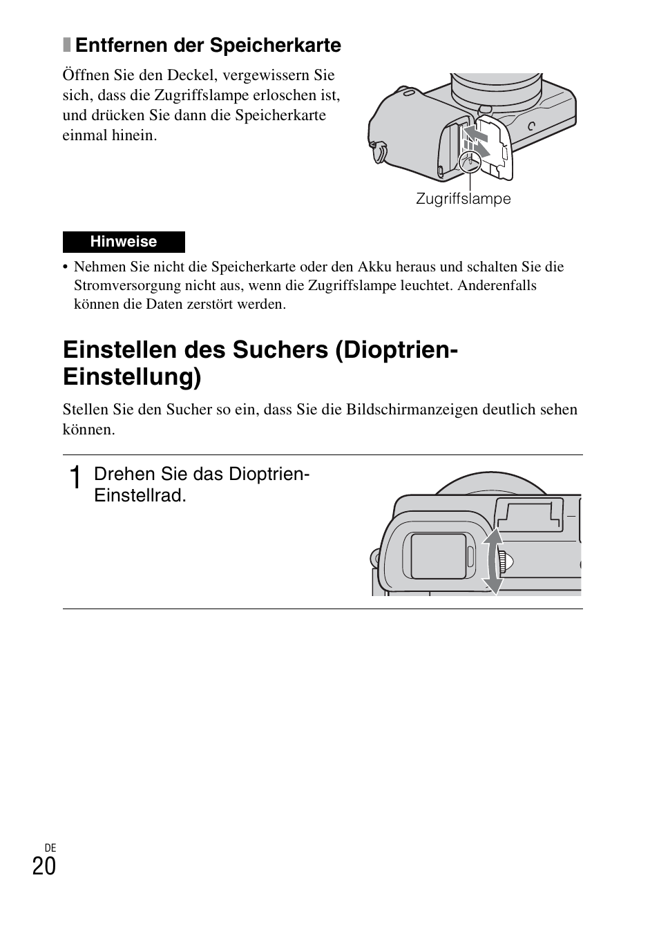 Einstellen des suchers (dioptrien- einstellung), Er (20 | Sony NEX-6L User Manual | Page 148 / 627