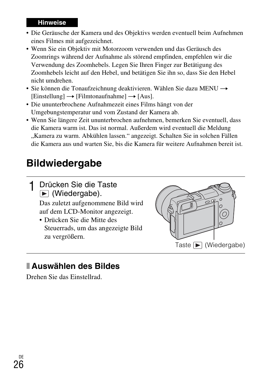 Bildwiedergabe, E) (26), Xauswählen des bildes | Sony NEX-6L User Manual | Page 154 / 627