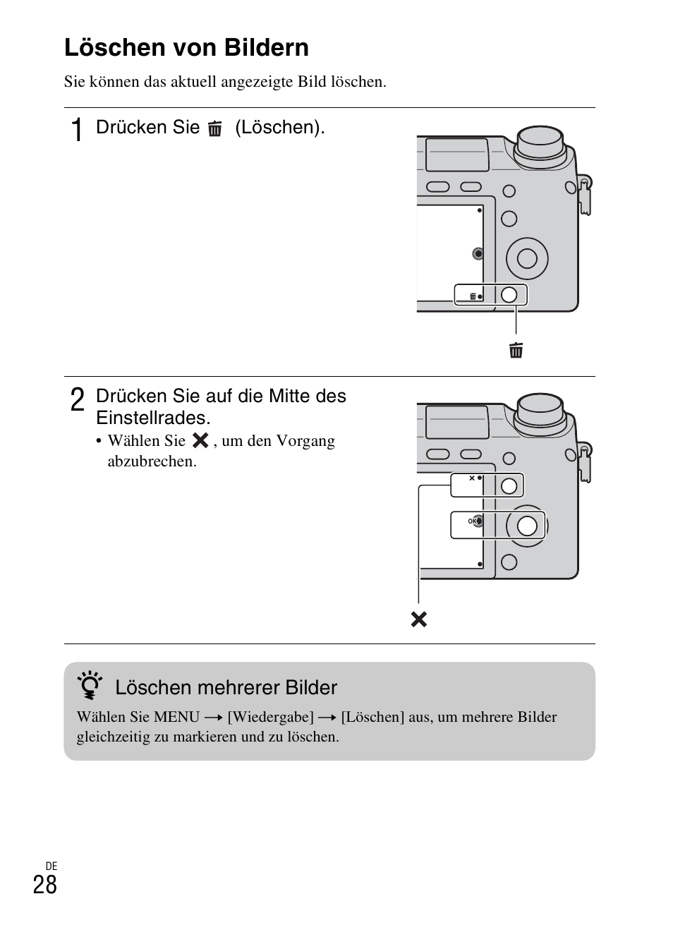 28 löschen von bildern | Sony NEX-6L User Manual | Page 156 / 627