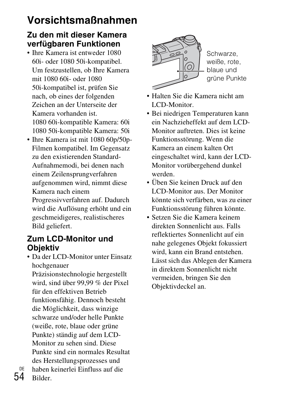 Vorsichtsmaßnahmen, 54 vorsichtsmaßnahmen | Sony NEX-6L User Manual | Page 182 / 627