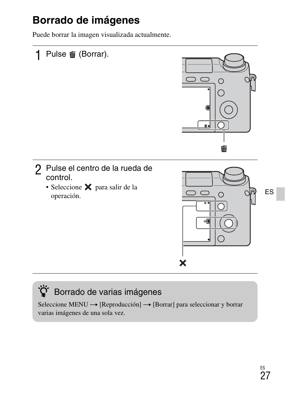 Borrado de imágenes | Sony NEX-6L User Manual | Page 219 / 627
