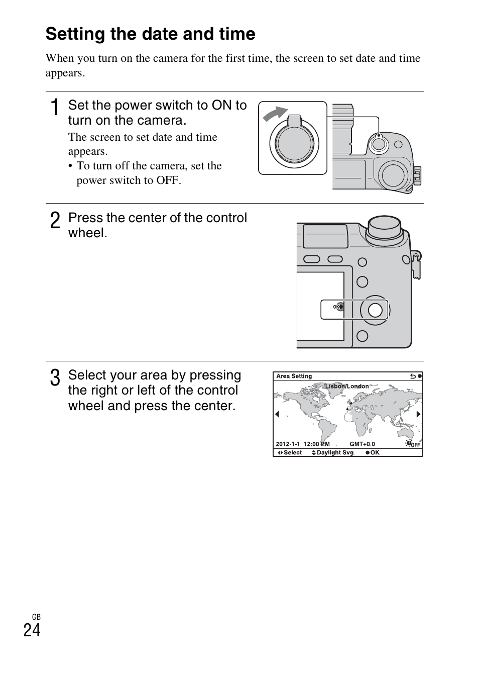 Setting the date and time, 24 setting the date and time | Sony NEX-6L User Manual | Page 24 / 627