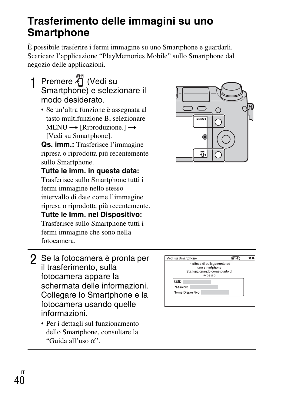 Collegamento della fotocamera a una rete, Trasferimento delle immagini su uno smartphone | Sony NEX-6L User Manual | Page 292 / 627