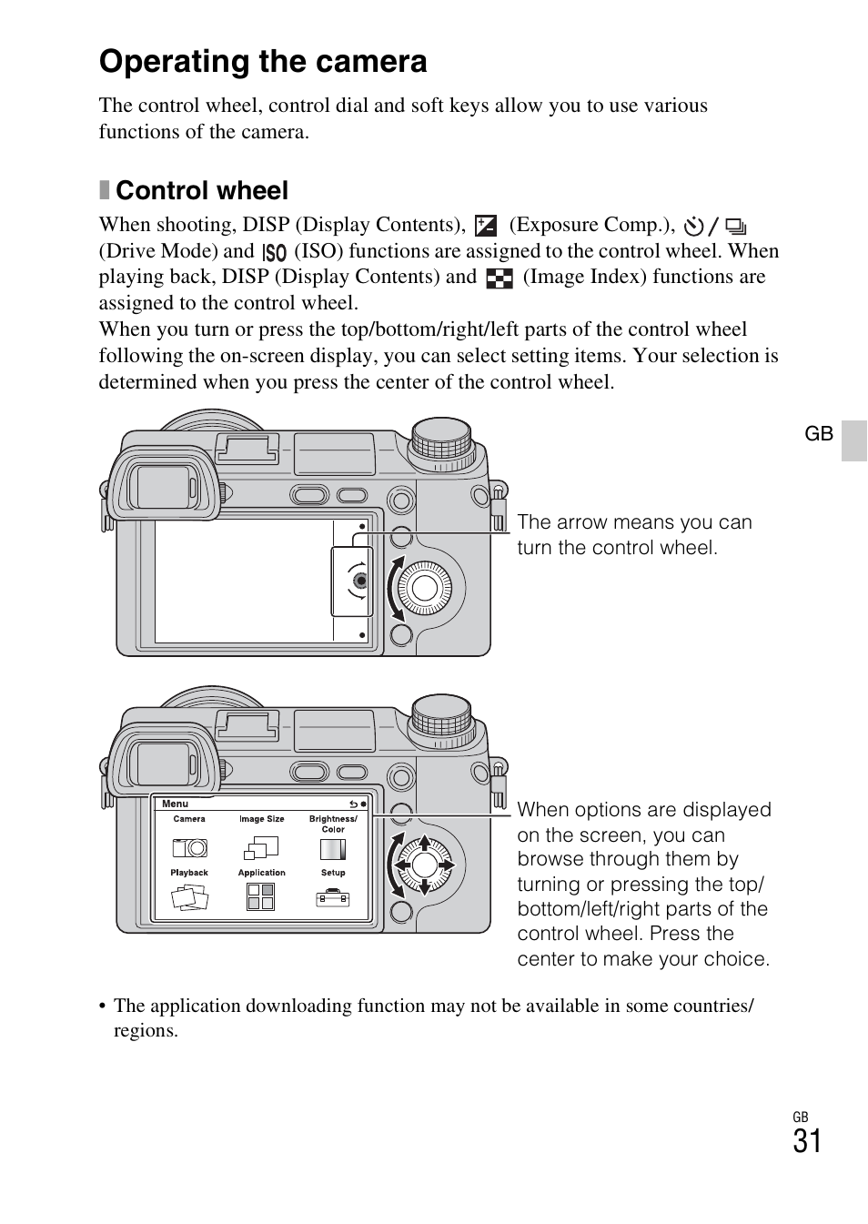 Operating the camera, Xcontrol wheel | Sony NEX-6L User Manual | Page 31 / 627