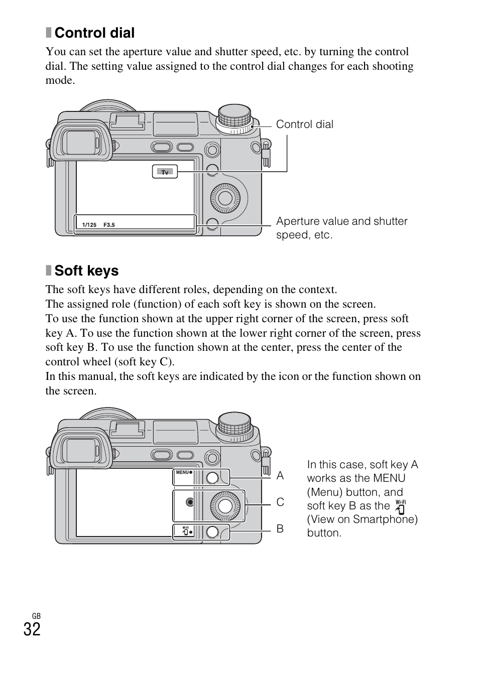 Xcontrol dial, Xsoft keys | Sony NEX-6L User Manual | Page 32 / 627