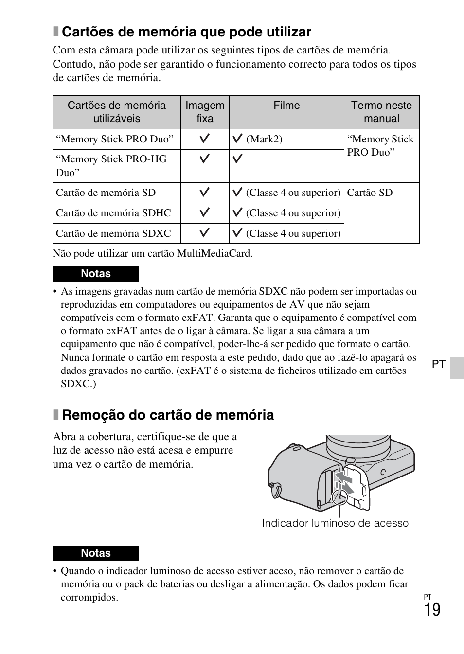 Xcartões de memória que pode utilizar, Xremoção do cartão de memória | Sony NEX-6L User Manual | Page 335 / 627