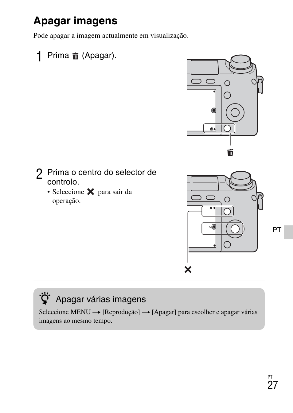 Apagar imagens | Sony NEX-6L User Manual | Page 343 / 627