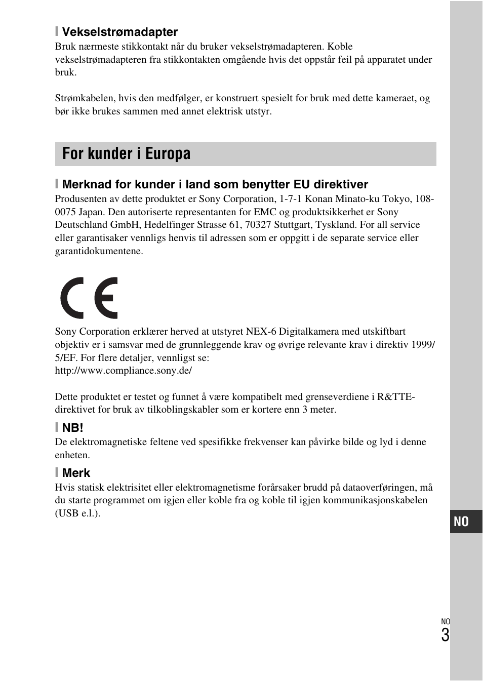 For kunder i europa | Sony NEX-6L User Manual | Page 563 / 627