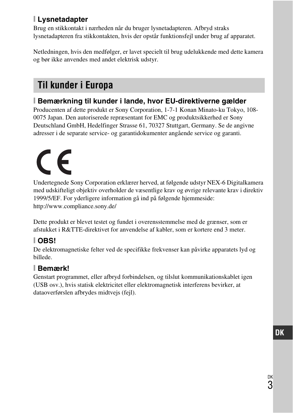 Til kunder i europa | Sony NEX-6L User Manual | Page 593 / 627