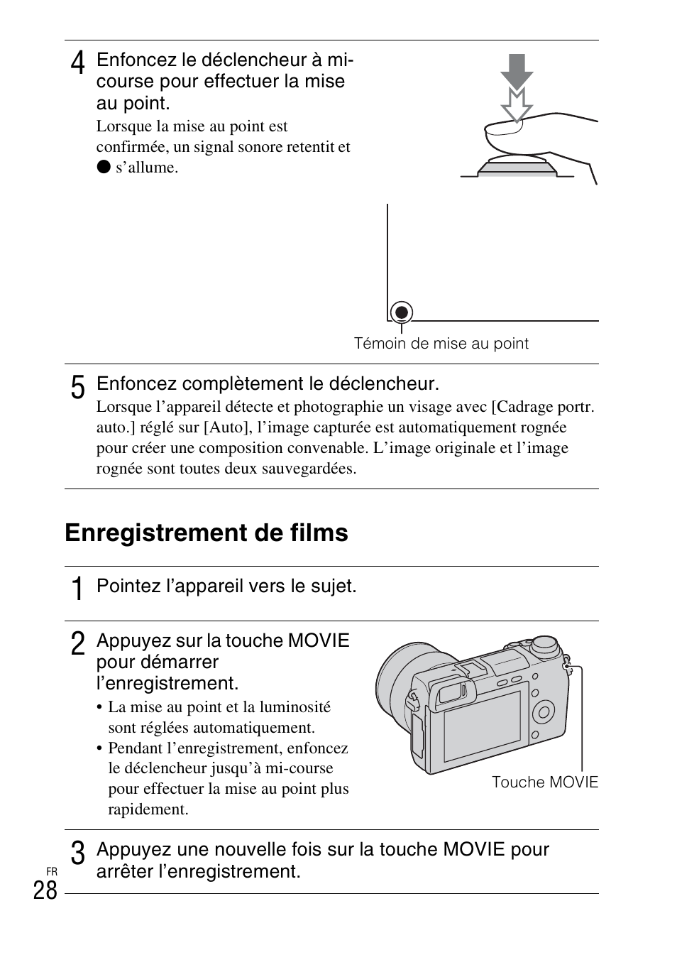 Enregistrement de films, 28 enregistrement de films | Sony NEX-6L User Manual | Page 90 / 627