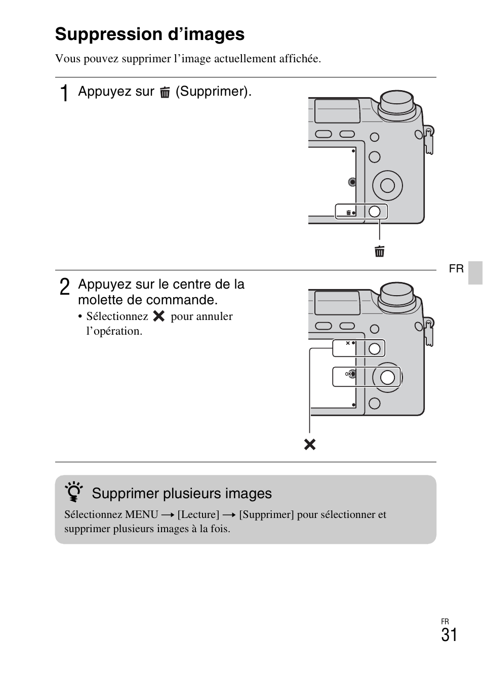 Suppression d’images | Sony NEX-6L User Manual | Page 93 / 627