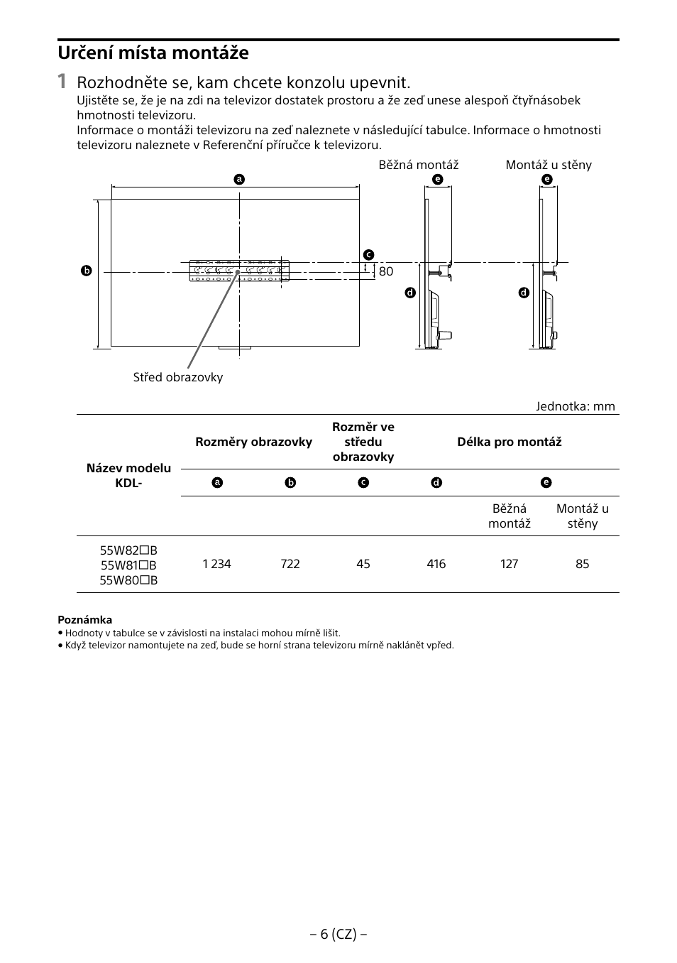 Určení místa montáže, Rozhodněte se, kam chcete konzolu upevnit | Sony KDL-55W805B User Manual | Page 171 / 321