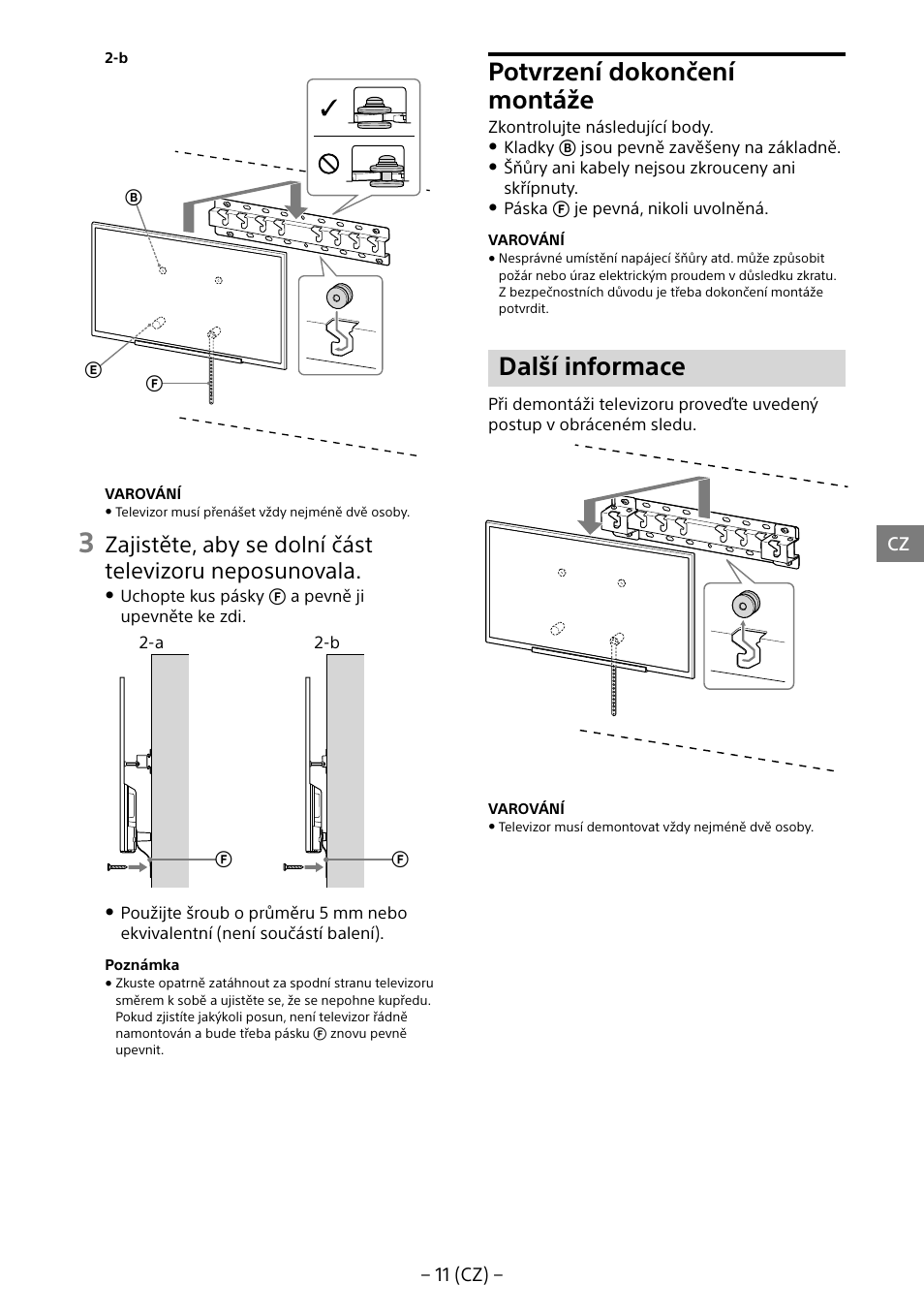 Potvrzení dokončení montáže, Další informace | Sony KDL-55W805B User Manual | Page 176 / 321