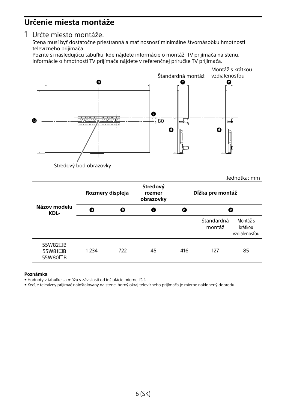 Určenie miesta montáže, Určte miesto montáže | Sony KDL-55W805B User Manual | Page 182 / 321