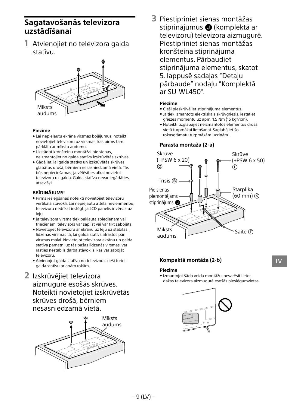 Sagatavošanās televizora uzstādīšanai, Atvienojiet no televizora galda statīvu | Sony KDL-55W805B User Manual | Page 252 / 321