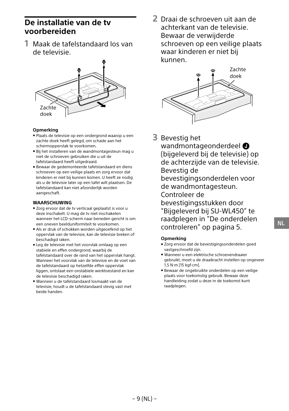 De installatie van de tv voorbereiden, Maak de tafelstandaard los van de televisie | Sony KDL-55W805B User Manual | Page 53 / 321