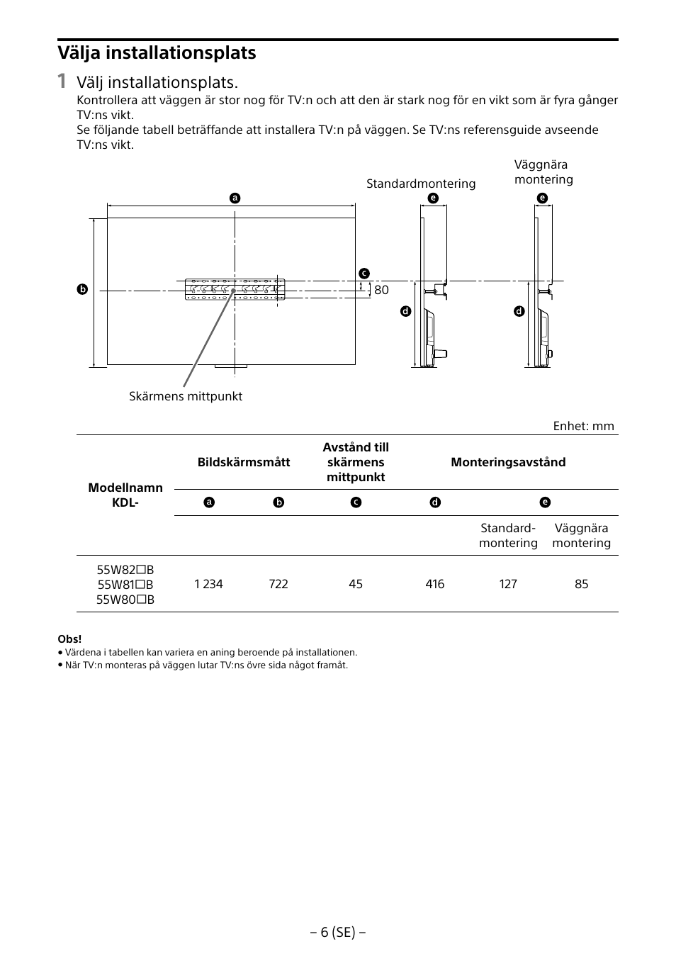 Välja installationsplats, Välj installationsplats | Sony KDL-55W805B User Manual | Page 72 / 321