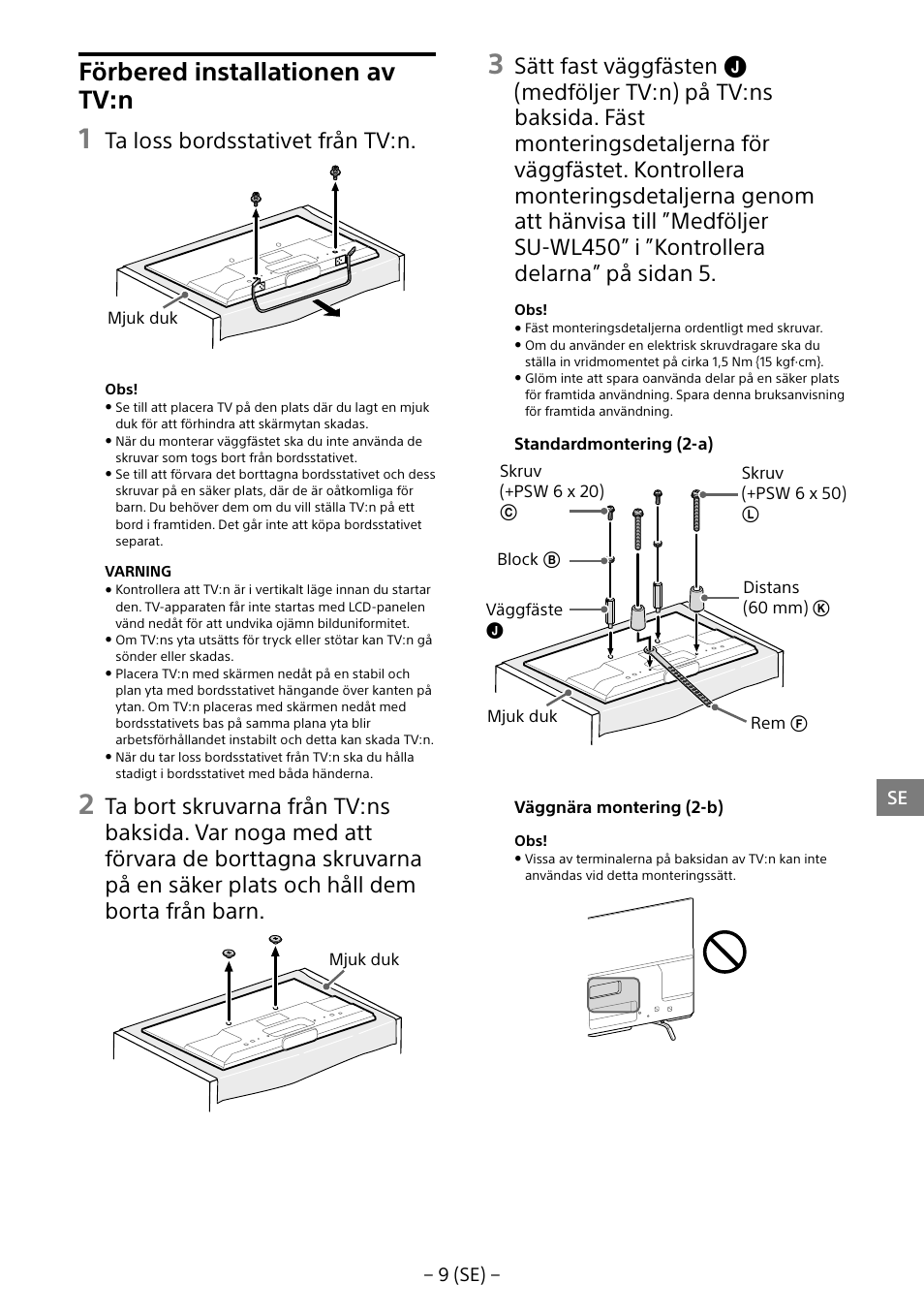 Förbered installationen av tv:n, Ta loss bordsstativet från tv:n | Sony KDL-55W805B User Manual | Page 75 / 321