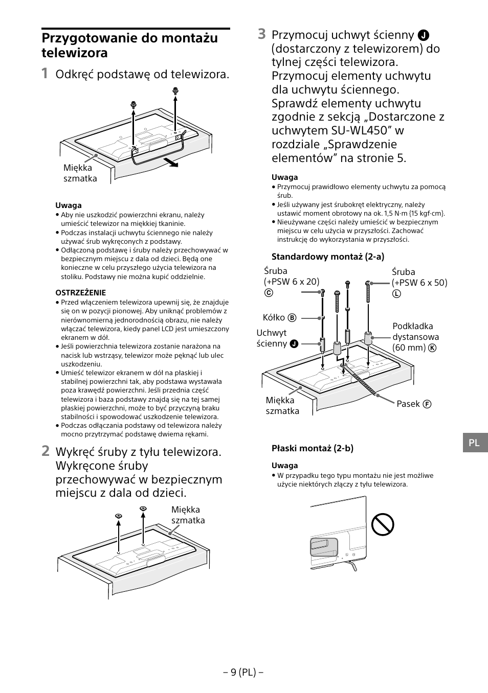 Przygotowanie do montażu telewizora, Odkręć podstawę od telewizora | Sony KDL-55W805B User Manual | Page 86 / 321