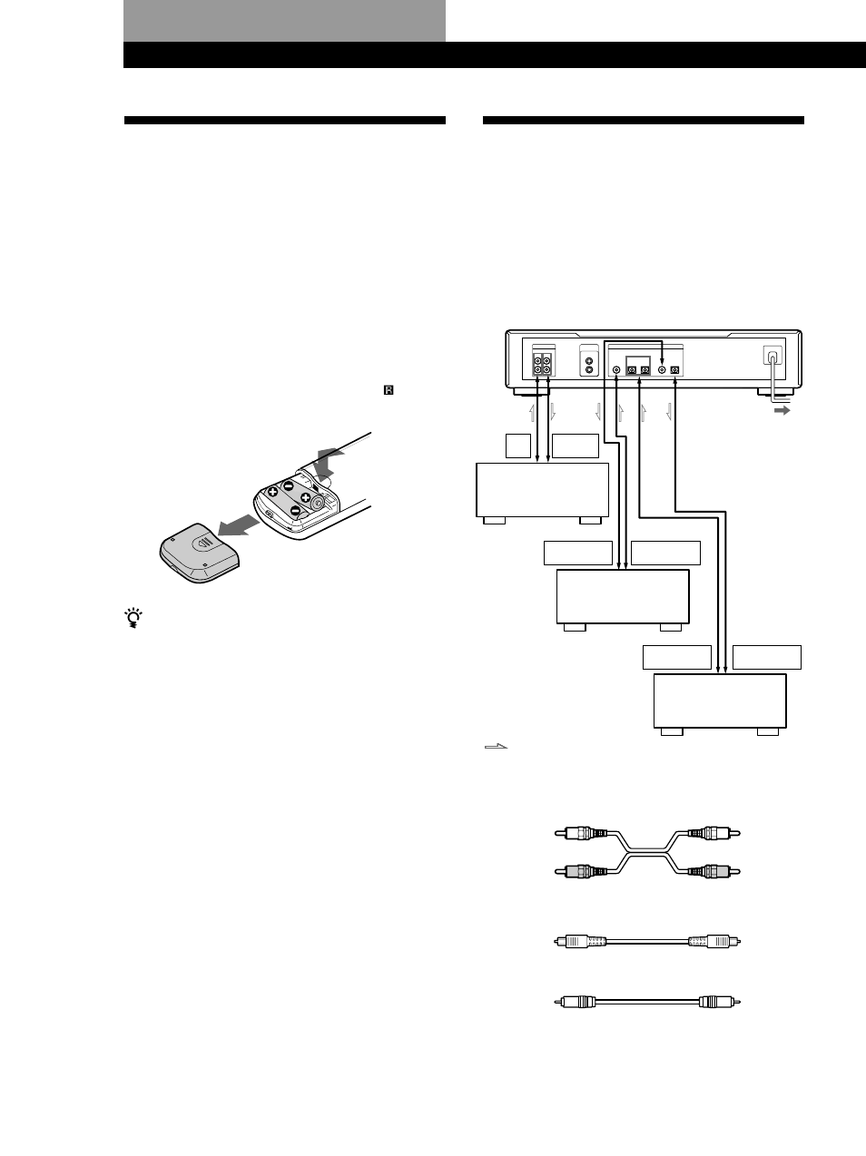 Preparativos, Desembalaje, Conexión del sistema | Preparativos 4, Descripción general, Colocación de las pilas en el telemando, Qué cables se necesitan | Sony MDS-JB920 User Manual | Page 60 / 172