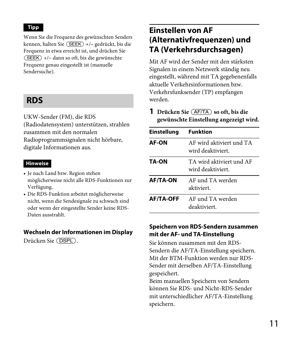 Seite 11 | Sony DSX-A30 User Manual | Page 33 / 132